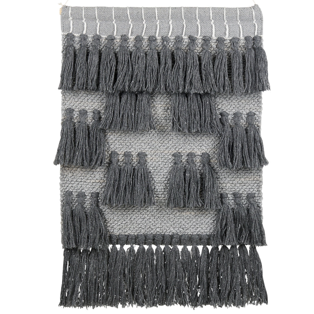 Appendiabiti da parete in cotone grigio intrecciato a mano con frange Decorazione da parete Boho stile moderno Soggiorno Camera da letto