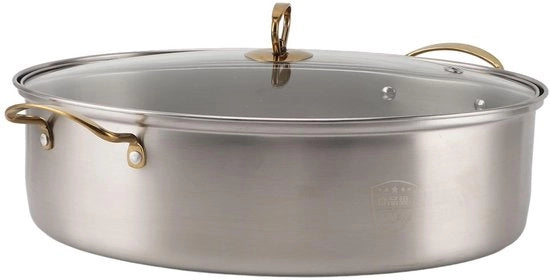 Cottura a Vapore Multifunzionale - Cestello di Acciaio Inossidabile - Coperchio in Vetro - Padella in Ceramica - Cottura a Vapore per Pesci - Incluso Manico e Testa di Martello - Cottura a Vapore