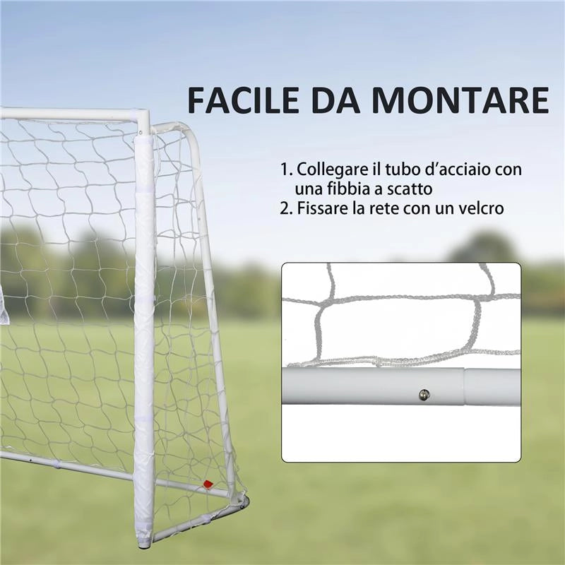 PORTA DA CALCIO PER ADULTI E BAMBINI RETE CON BERSAGLIO E PALI IN TESSUTO OXFORD 186X62X123 CM BIANCO