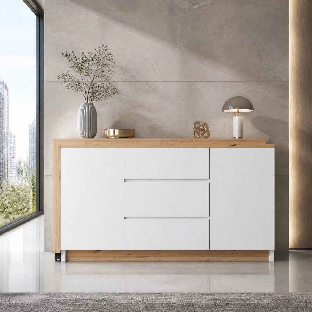 SCRIVANIA pieghevole girevole 120x50x76,5 cm Bianco/Quercia con rotelle