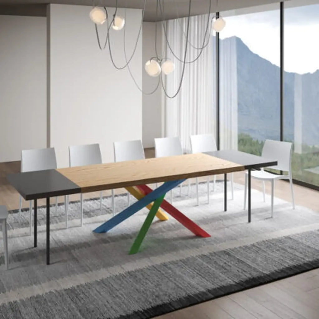 Tavolo allungabile 200/300x90 cm Versalux rovere scortecciato gambe multicolore 4/C