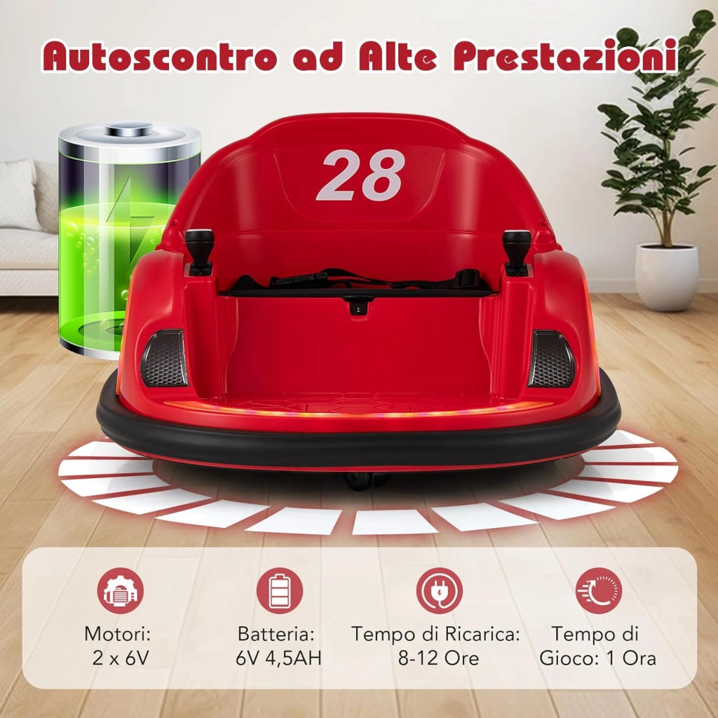 Autoscontro Elettrico per Bambini, Macchina Elettrica per Bambini con Luci LED, Connessione Wireless, Musica Giro a 360°, Macchina Cavalcabile per Bambini 18+ Mesi (Rosso)