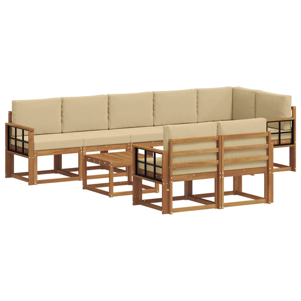 Set di divani da esterno con cuscino 9 pcs Naturale e Beige 3366616