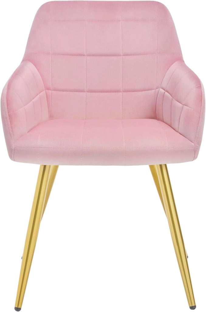 Sedia per Sala da Pranzo Imbottita, Poltroncina in Velluto,Sedia da Cucina con Braccioli e Schienale, Gambe in Metallo, moderne,Rosa, BH232rs-1