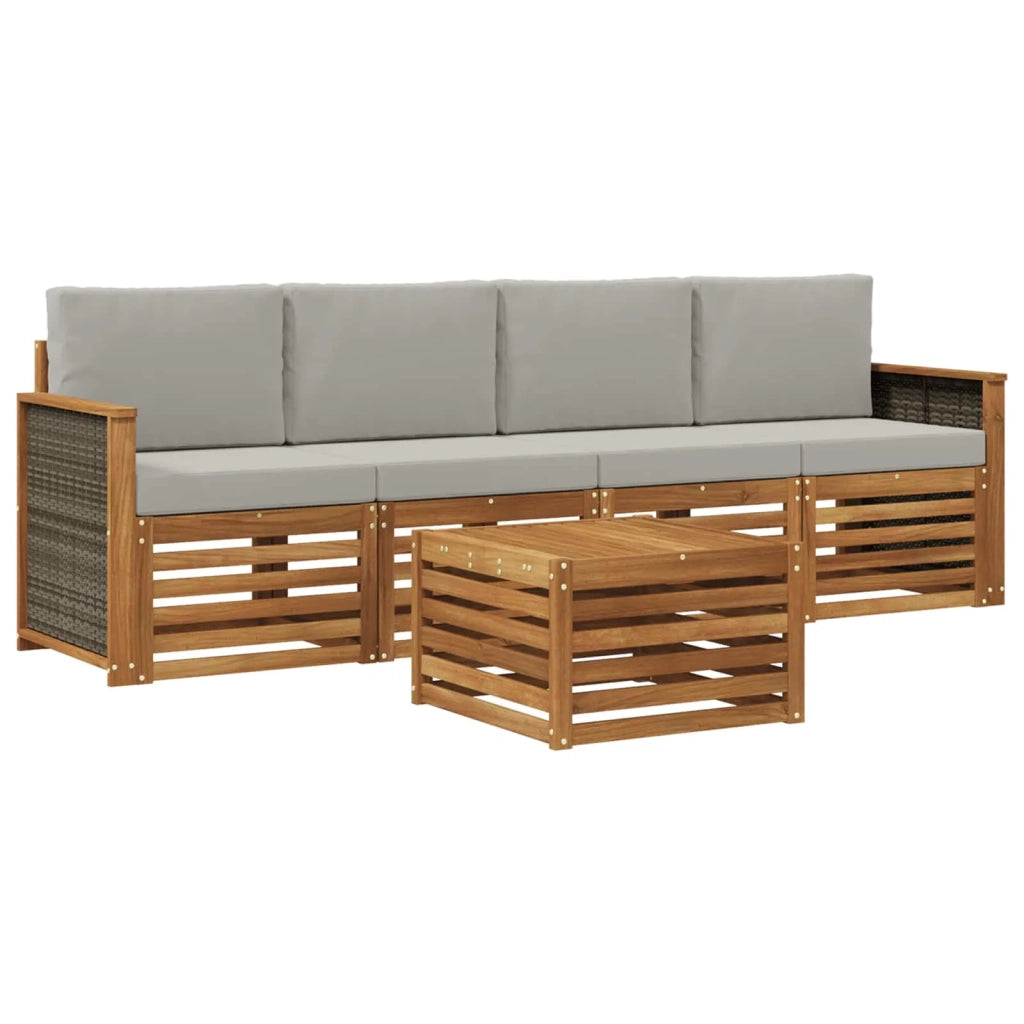 Set di divani da esterno 5 pz Naturale e Grigio Chiaro 3383987