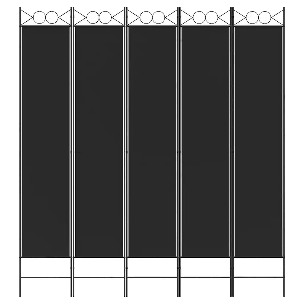 Divisorio Ambienti | Divider per stanze | Paravento 5 Pannelli Nero 200x220 cm Tessuto