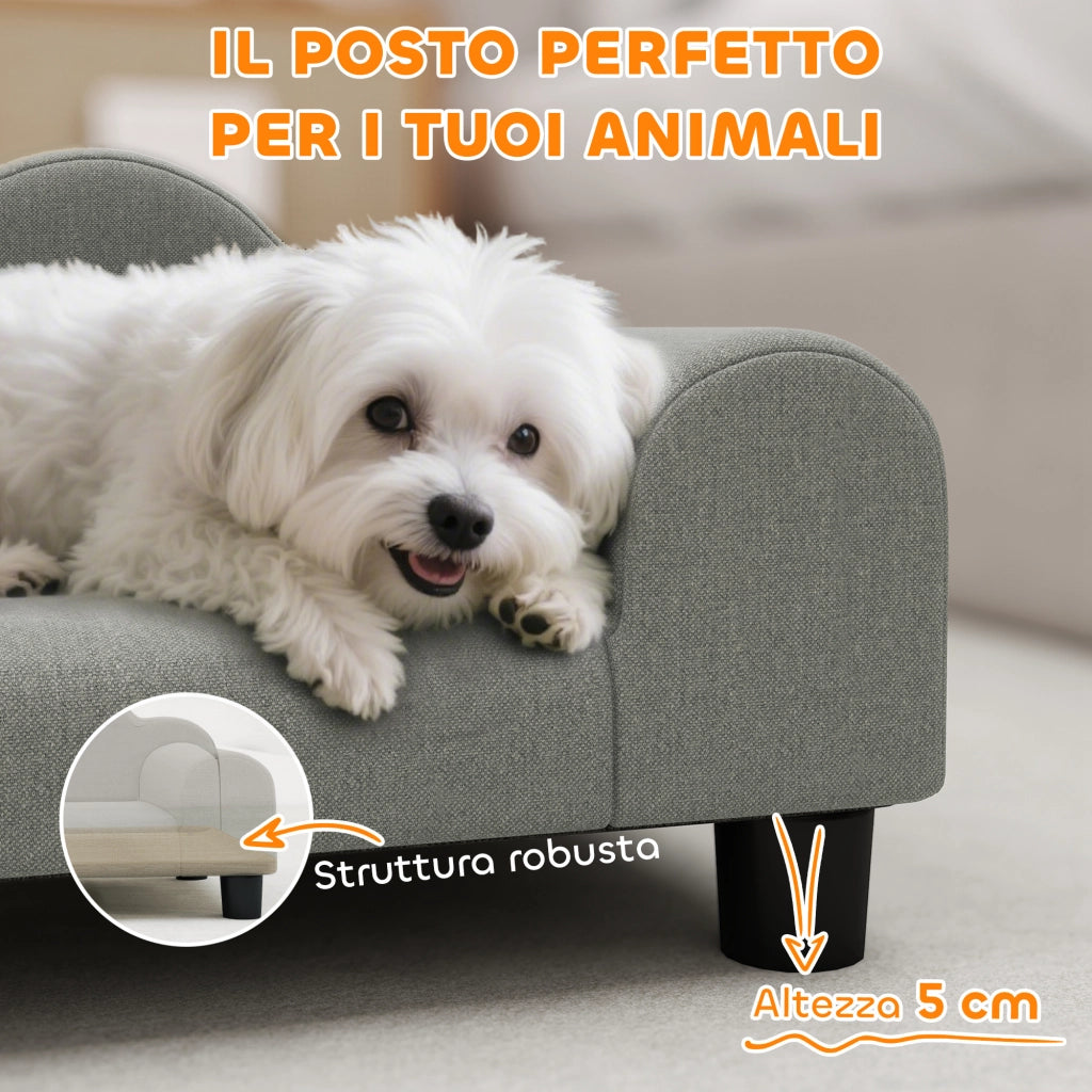 Divano per Cani con Braccioli ¨C zephmum ¨C Legno e Tessuto Grigio 66x42x28.5 cm