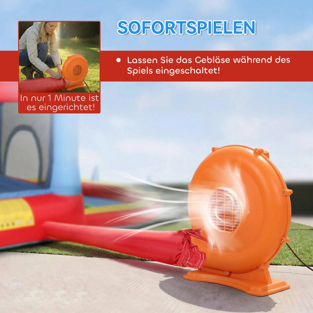 Castello gonfiabile con scivolo trampolino piscina palline pistola acqua 342x255x209 cm blu