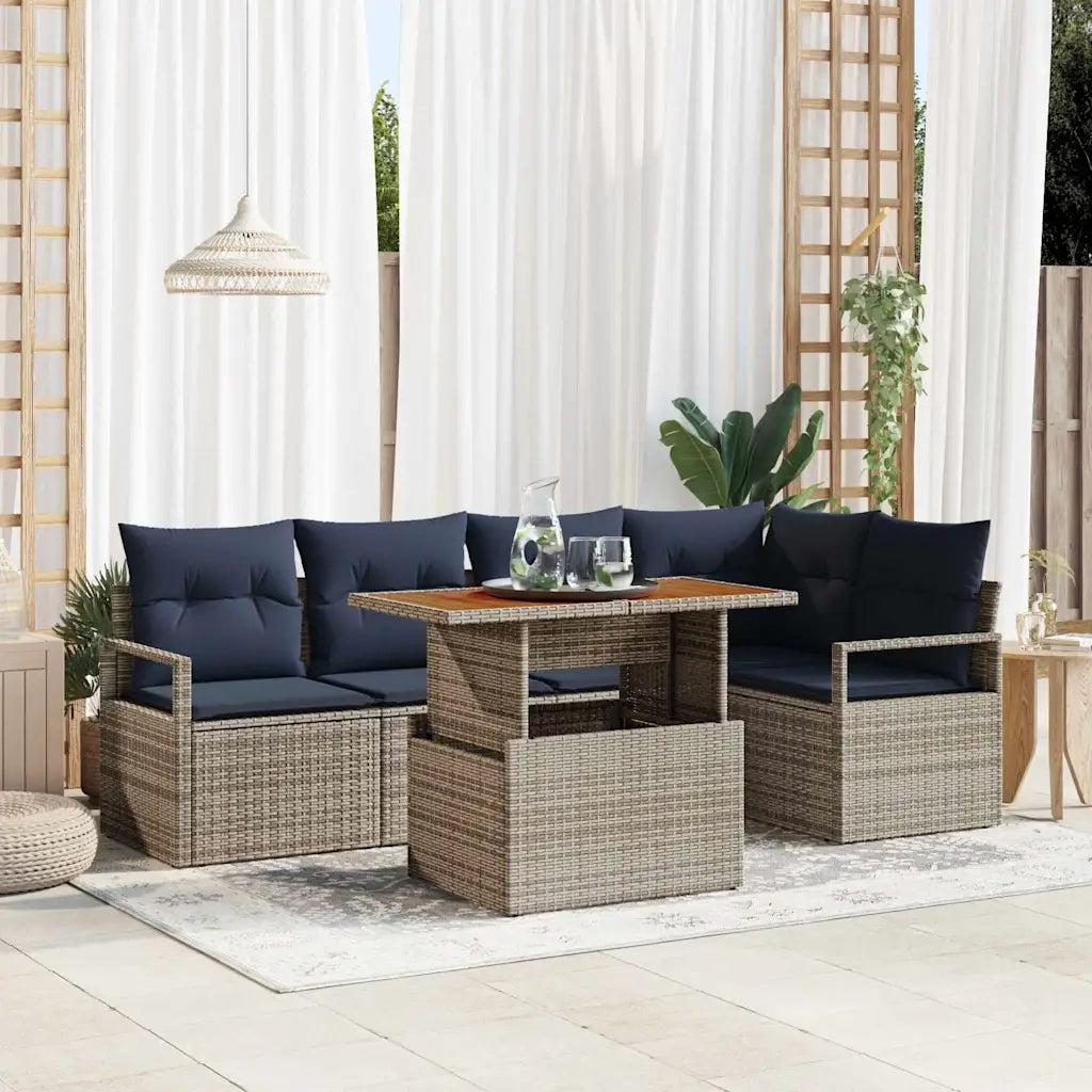 Set da Pranzo per Giardino con cuscino 6 pcs Grigio e Blu Navy