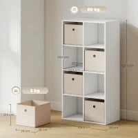 Libreria a Cubi con 8 Comparti e 4 Cassetti di Tessuto, 105,9x30x53,7 cm, Bianco e Beige