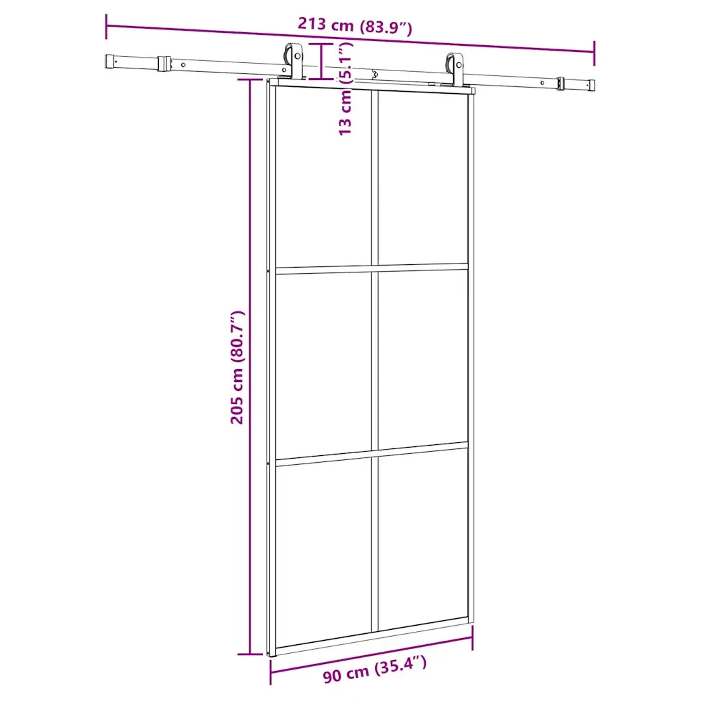 Porta Scorrevole con Ferramenta Nera 90x205 cm in Vetro ESG 3375925