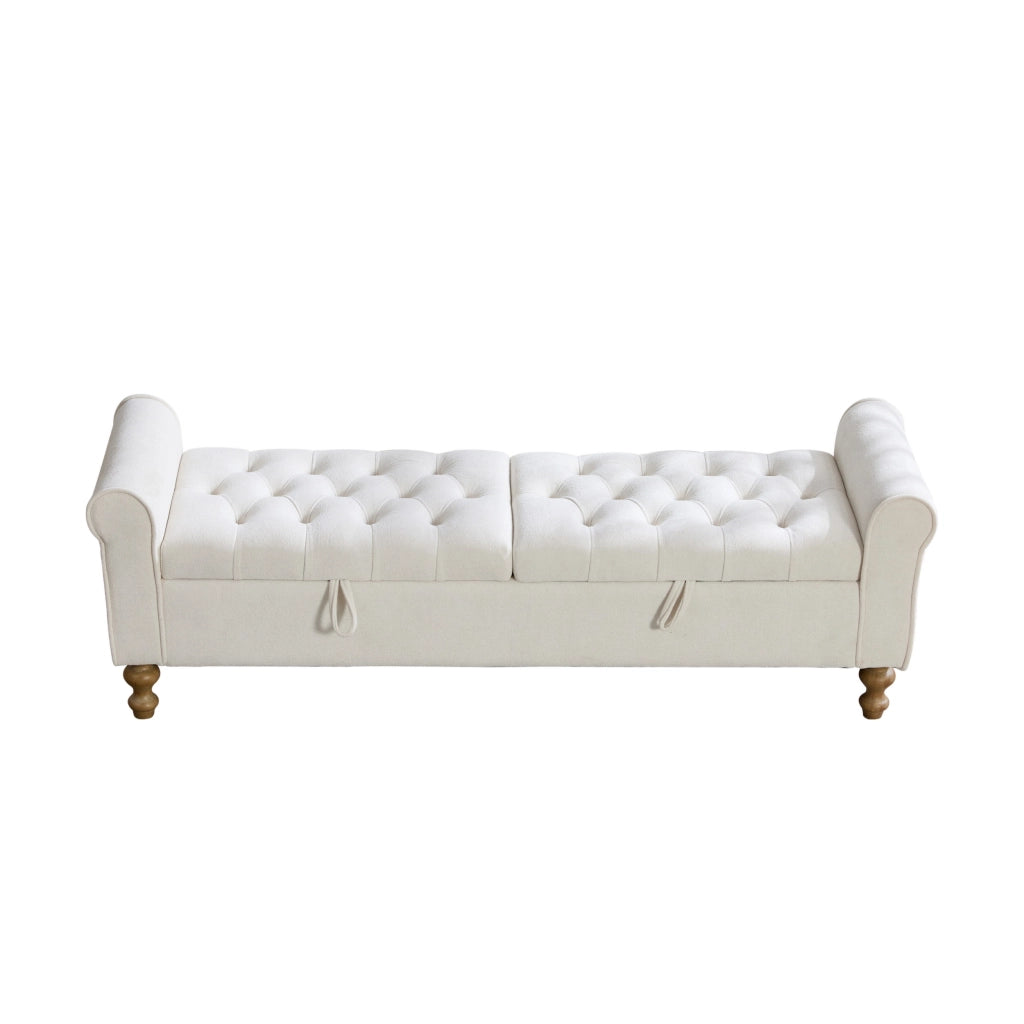 Panca contenitore ¨C Minimal ¨C Beige velluto con gambe in legno