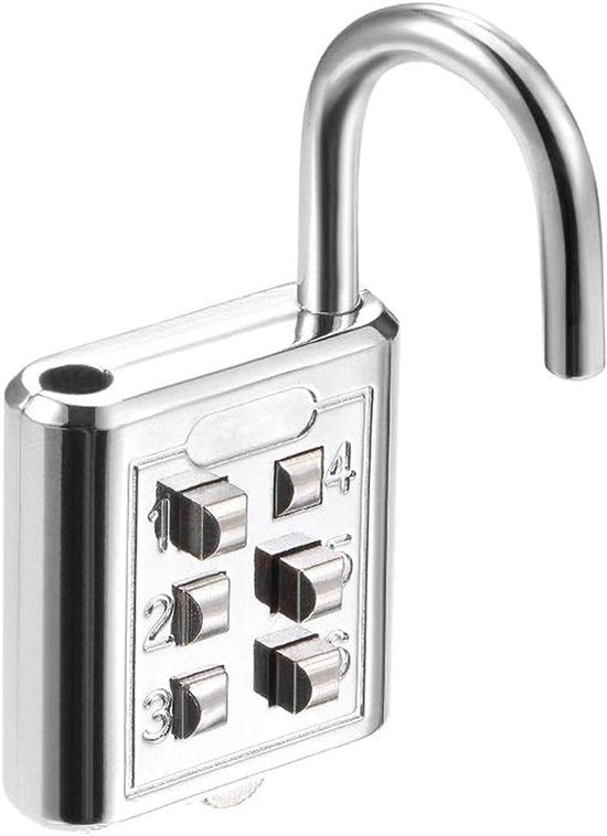 Combinazione hangslot in acciaio argentato - 6 cifre, pulsante, sicuro e duraturo