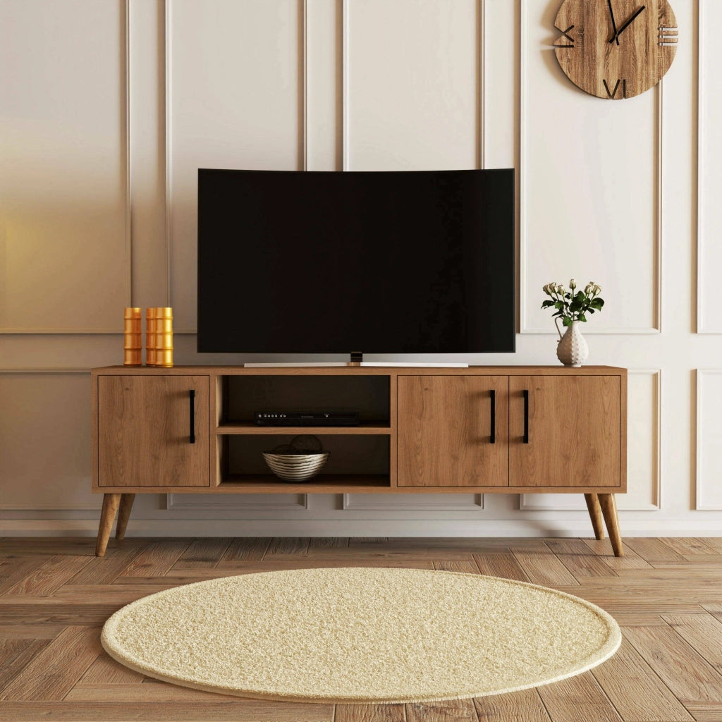 Brugine, Mobile Porta tv un Ripiano, 150x34x52h cm Marrone Quercia