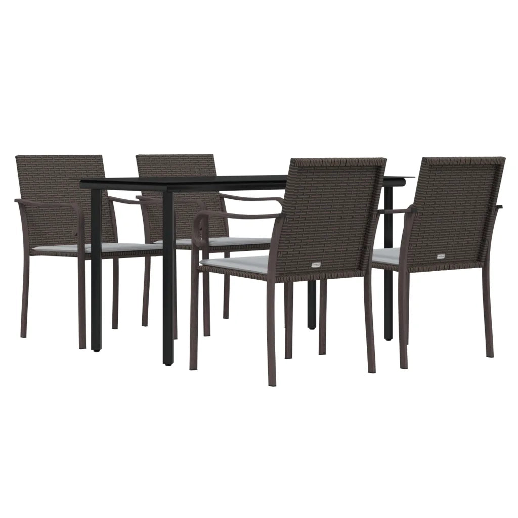 Set Pranzo da Giardino 5pz | Set Salotto da Giardino con Cuscini in Polyrattan e Acciaio