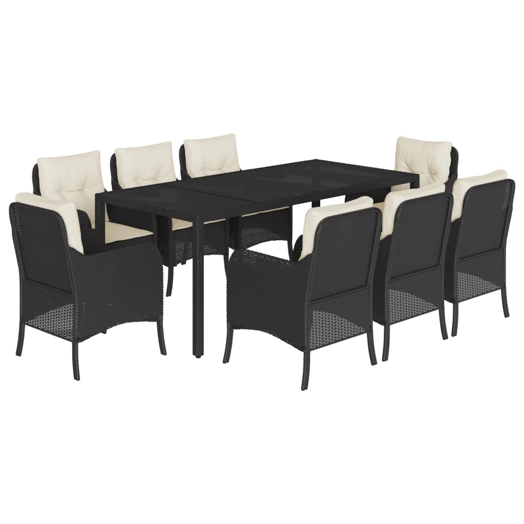 Set da Pranzo da Giardino 9 pz con Cuscini Nero in Polyrattan 3211847