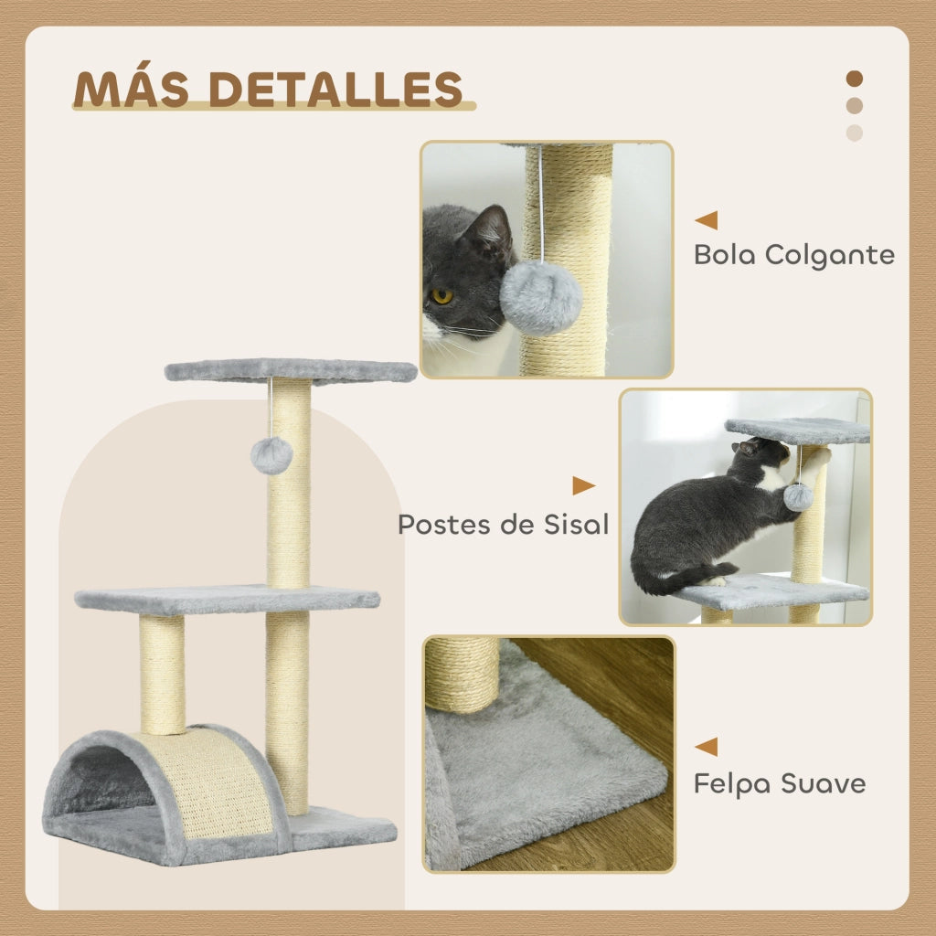 Albero tiragraffi per gatti 3 livelli con piattaforme e posti ¨C zephmum ¨C 40x35x72 cm grigio chiaro