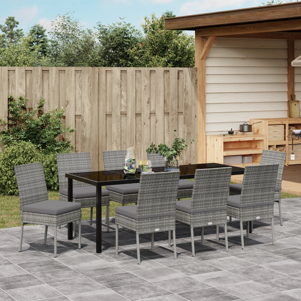 Set da Pranzo da Giardino 9 Pezzi Grigio Polyrattan