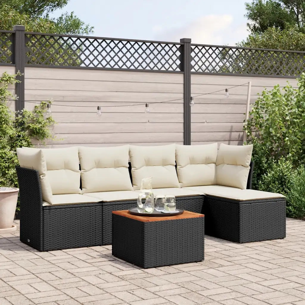 Set Divano da Giardino 6 pz con Cuscini Nero in Polyrattan 3255944