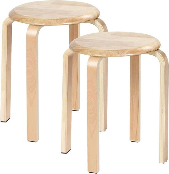 Set di 2 sedute in legno per sala da pranzo con tappetino antiscivolo - seduta per classe e cucina - design naturale