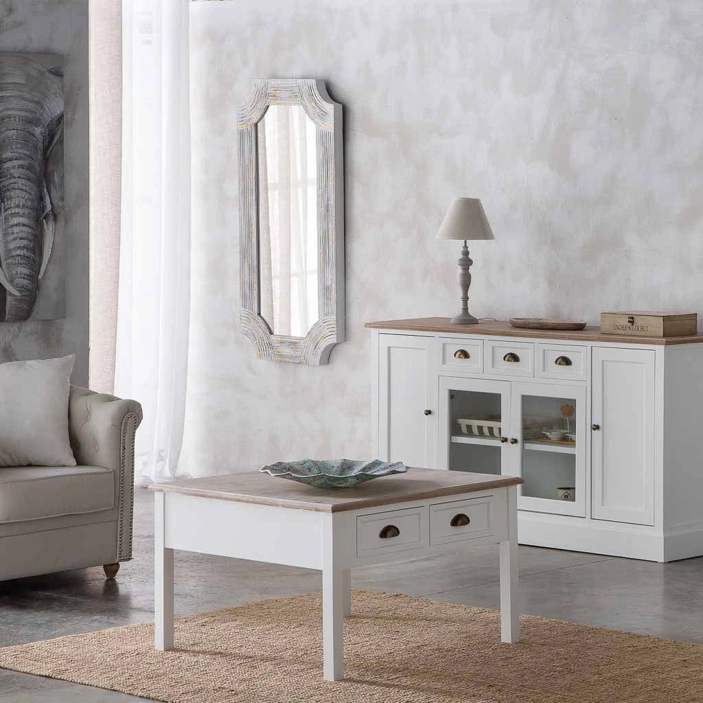 Specchio rettangolare in legno con rilievo grigio 60x120x5h
