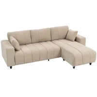 Divano angolare reversibile, 3 posti con penisola, 2 cuscini, struttura in acciaio, 242x156x87cm, Beige