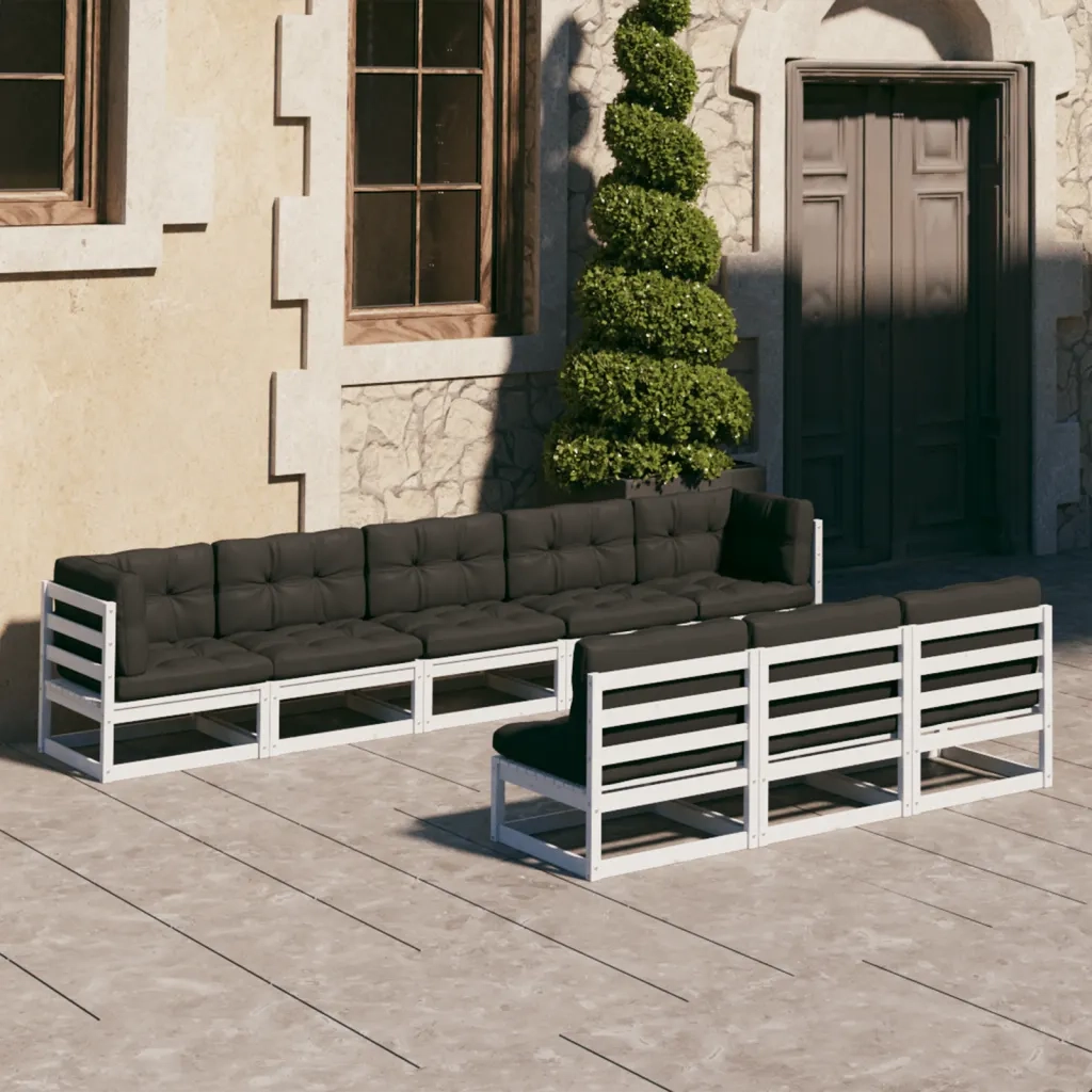 Set Divani da Giardino 8 pz Cuscini Bianchi Massello di Pino cod mxl 50018