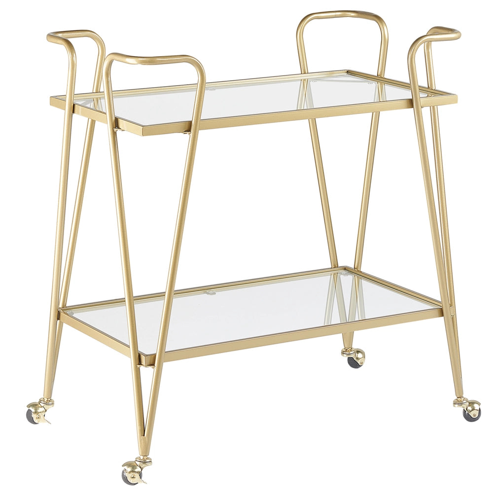 Carrello da Cucina Metallo dorato Vetro 75 x 45 cm Ruote Glamour Portaoggetti Aperto Due Piani Soggiorno