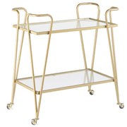 Carrello da Cucina Metallo dorato Vetro 75 x 45 cm Ruote Glamour Portaoggetti Aperto Due Piani Soggiorno