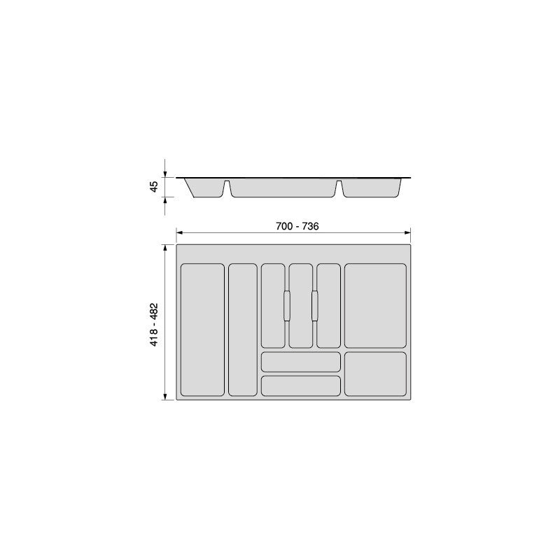 Portaposate Optima per cassetto universale, modulo 500 mm, Tecnoplastica, Grigio antracite