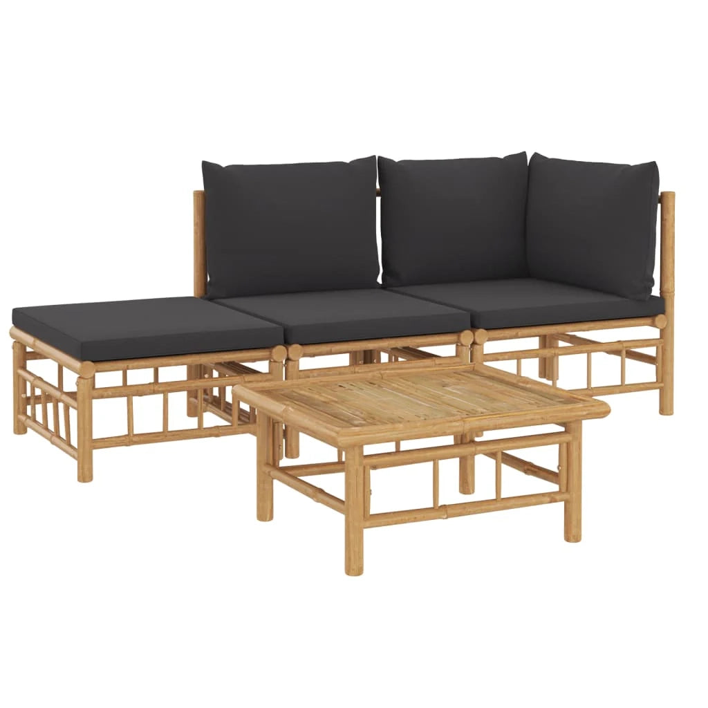 Set di mobili da giardino per esterni 4 pezzi con cuscini in bambù grigio scuro 02_0016136