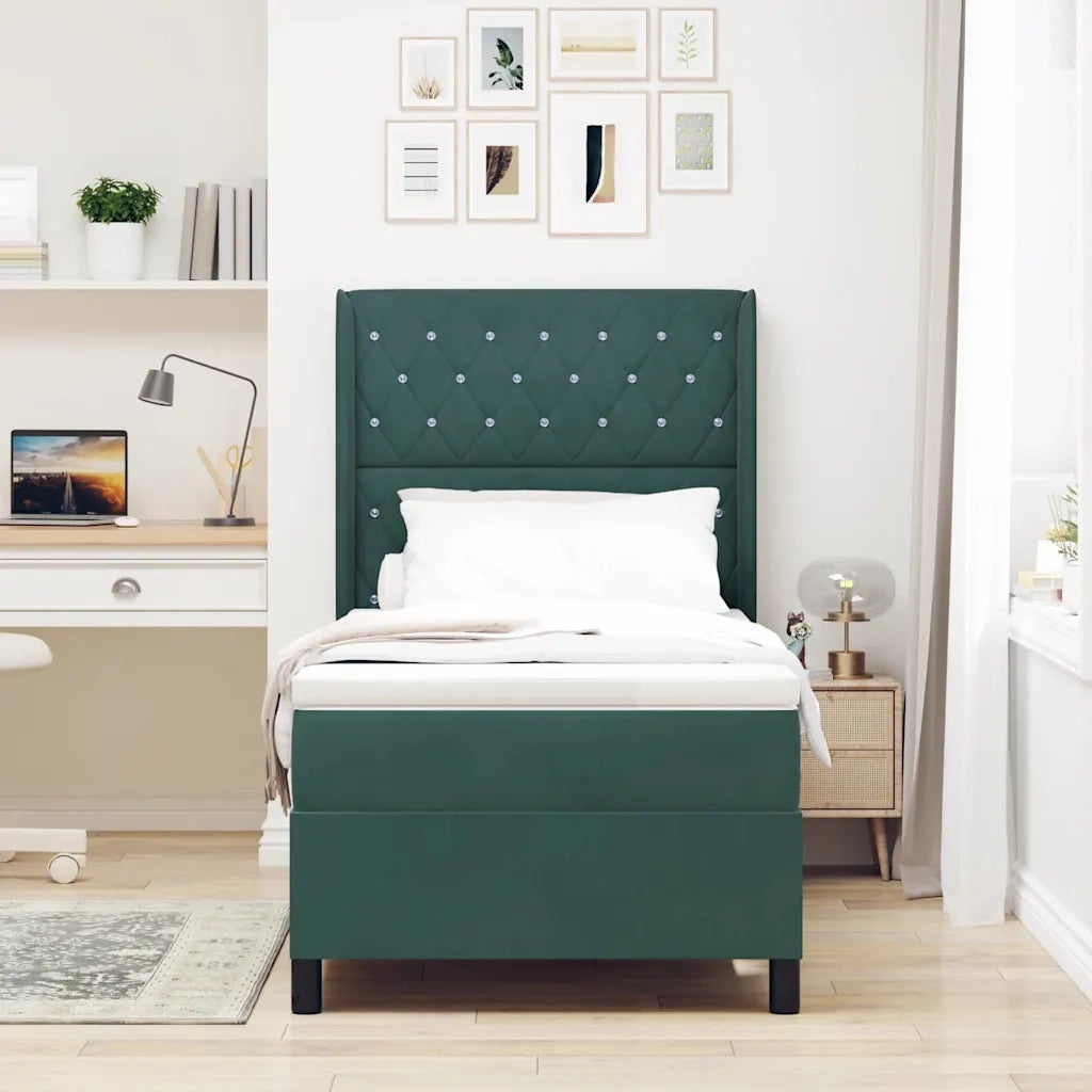 Letto con Box Springs LED e Materasso Verde scuro 90 x 190 cm 3343793