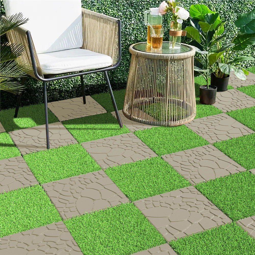 Piastrelle da Pavimento Interlocking per Patio ¨C MINIMAL ¨C Beige, 44 pcs, 30x30 cm