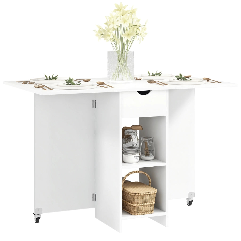 Tavolo da pranzo pieghevole allungabile con ruote e ripiano ¨C Zephmum ¨C Bianco