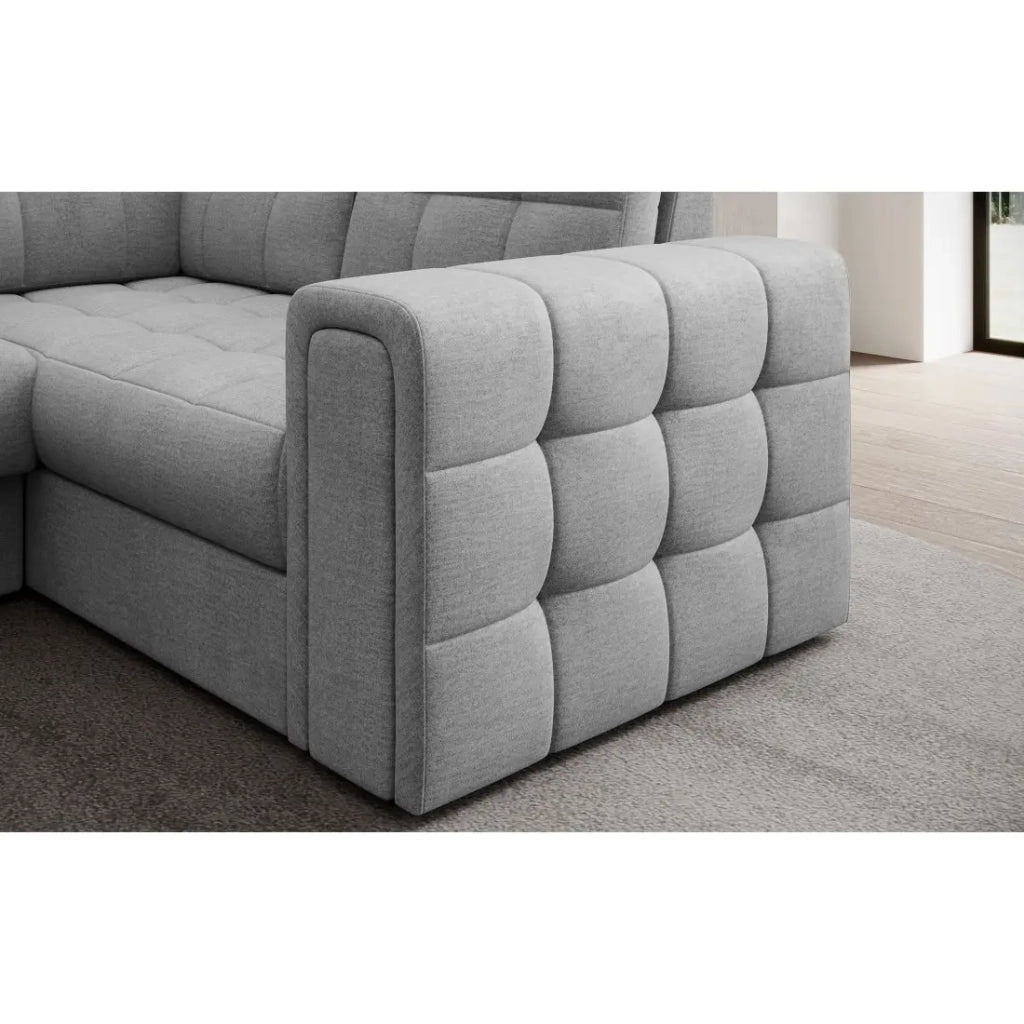 Divano ad angolo convertibile MONTEZA grigio sinistro 299 cm con contenitore e letto