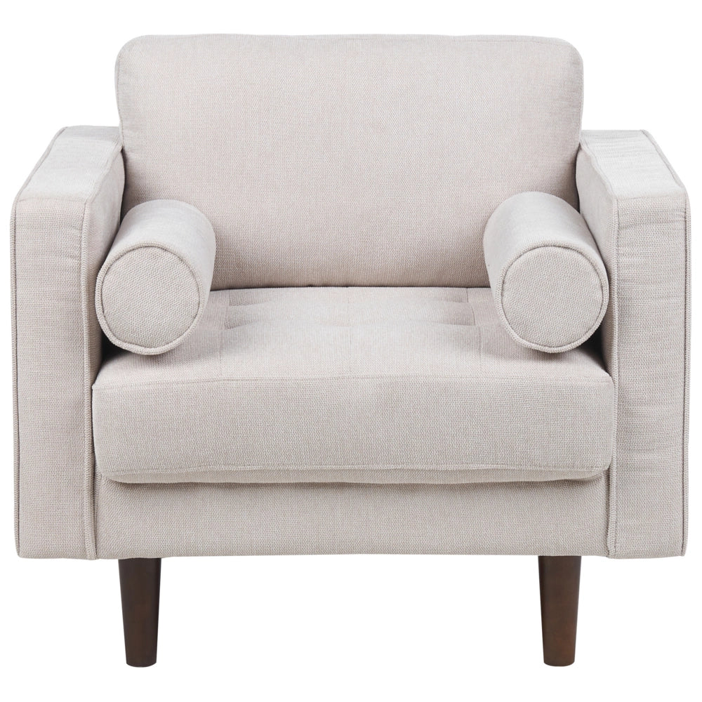 Poltrona Imbottita in tessuto beige con schienale spesso imbottito stile retrò soggiorno