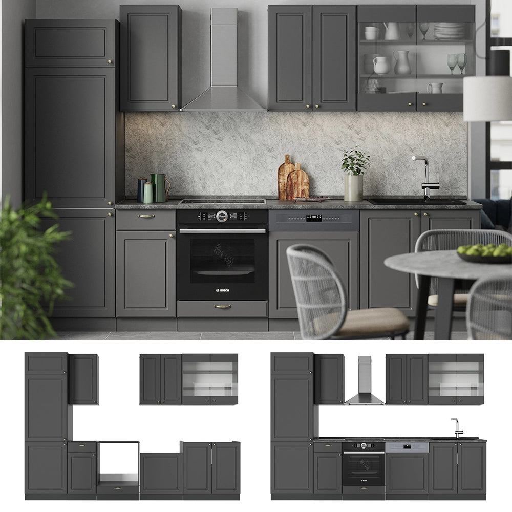 Cucina componibile Fame-Line Oro-antracite rustico/Antracite 300 cm, PL Marmo Vicco