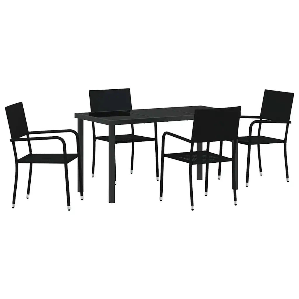 Set da Pranzo per Giardino con cuscino 5 pcs Nero polyrattan