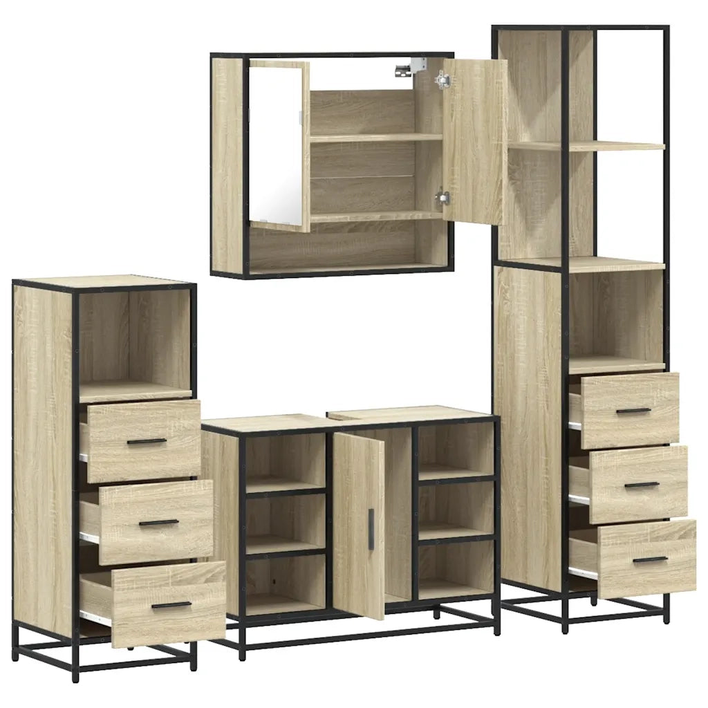 Set Mobili da Bagno 4 pz Rovere Sonoma in Legno Multistrato