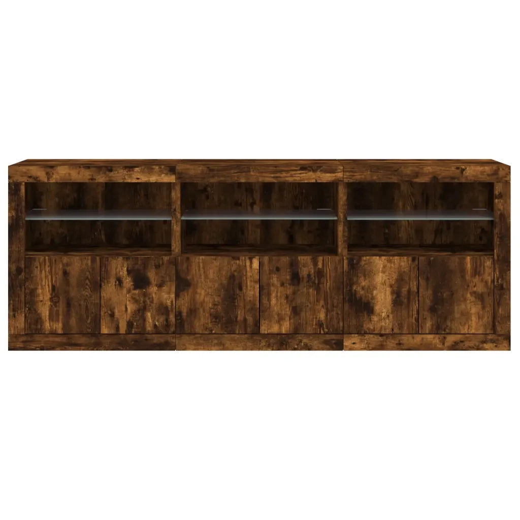 Credenza con Luci LED Rovere Fumo 181,5x37x67 cm 3209006