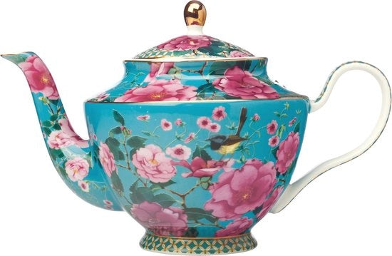 Tazza da tè in ceramica rotonda con filtro e coperchio, 1000 ml - Blu
