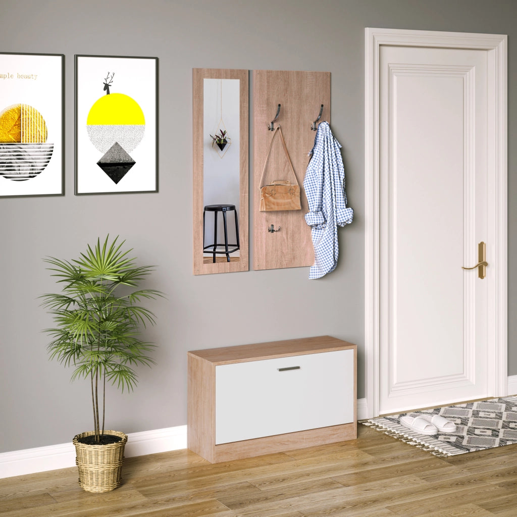 Mobile Ingresso con Scarpiera Appendiabiti e Specchio ¨C zephmum ¨C 80x27x46.5cm Legno