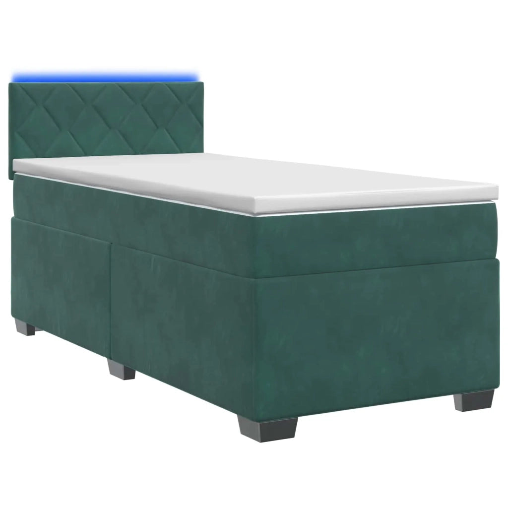 Letto con Box Spring, Materasso e LED Verde Scuro 90 x 190 cm 3452093