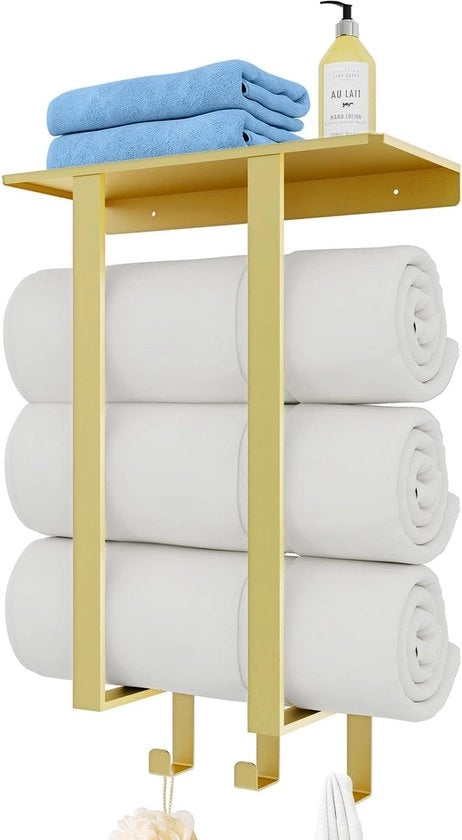 Sostegno asciugamano con pannello per bagno, asciugamani a muro per piccoli bagni, 50 cm sostegno asciugamano per ospiti wc, oro