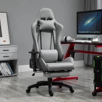 Sedia da Ufficio, Poltrona Girevole con Cuscino Rimovibile per Testa e Lombari, Funzione di Dondolo, Sedia da Scrivania Ergonomica Regolabile in Altezza con Poggiapiedi PP, 73x57x127-135 cm, Grigio