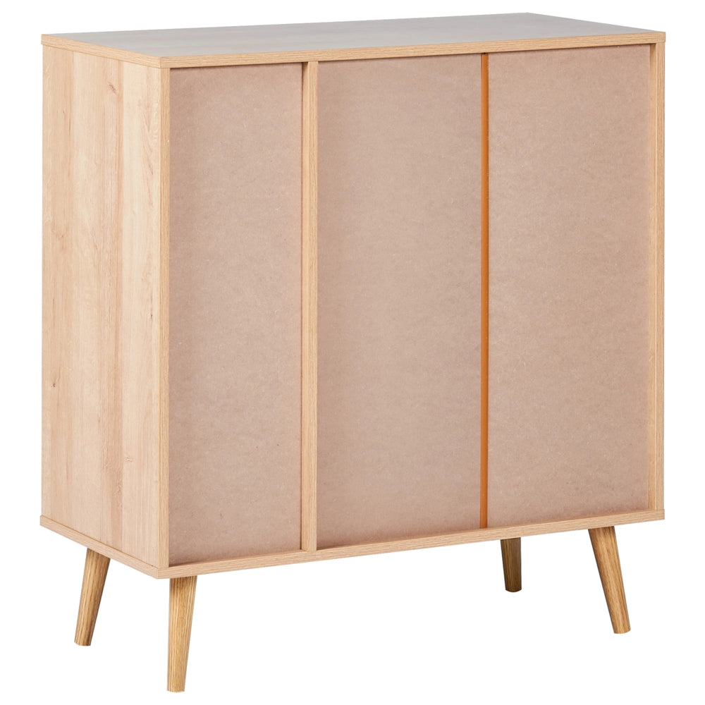 Credenza 2 ante in rattan legno chiaro con ripiano per bottiglie stile boho elegante