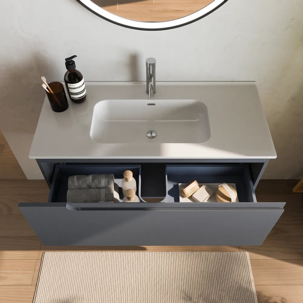 Mobile bagno sospeso 120 cm un cassetto grigio opaco con lavabo | Ardenne