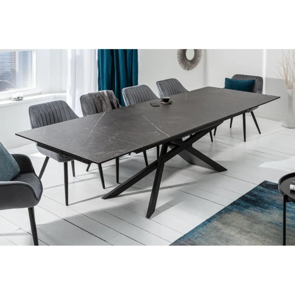 Tavolo da pranzo STELIX 180–220–260 cm – Piano in ceramica antracite e vetro temperato – Estensibile
