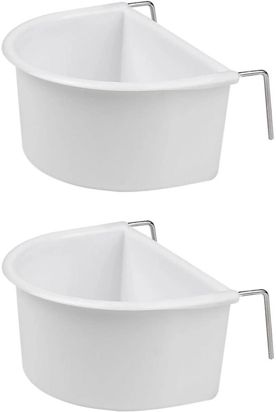 Vassoio per uccelli D-shape, alimentatore sospeso per gabbia degli uccelli - set da 2 - bianco