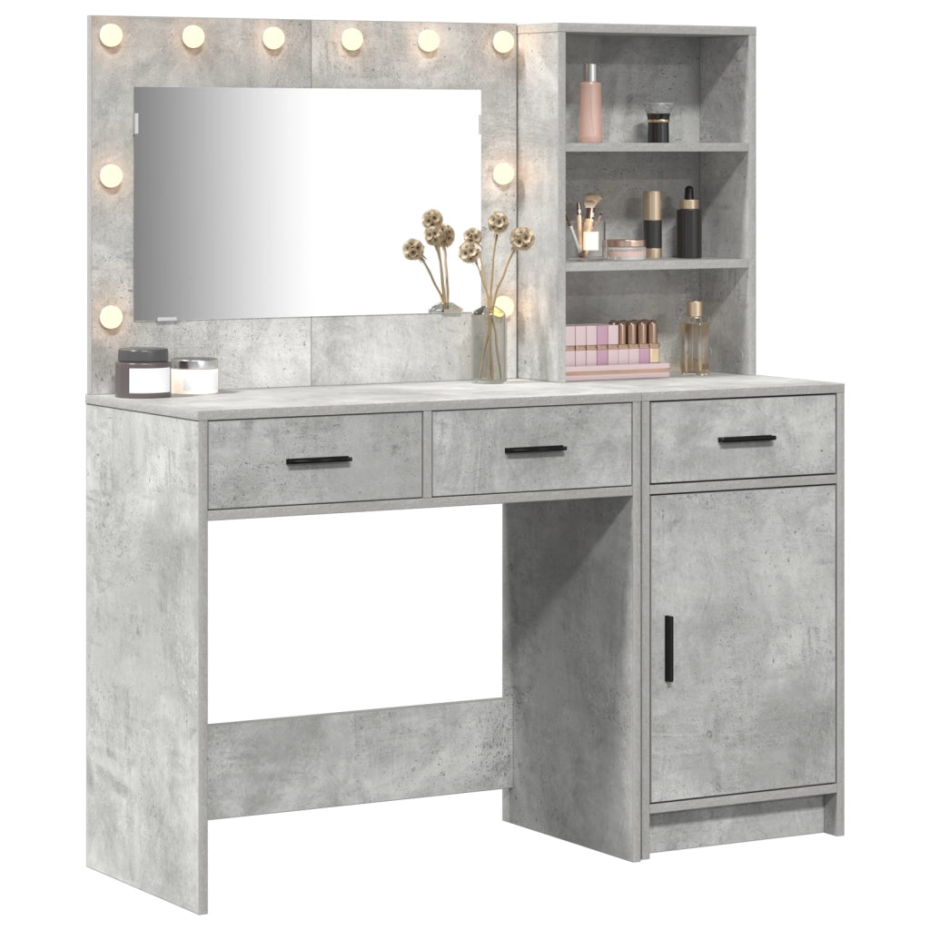 Set da toeletta a 2 pezzi  con LED in legno ingegnerizzato grigio cemento